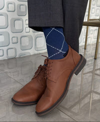 Mid-calf Crew Socks - Navy Blue Diamond